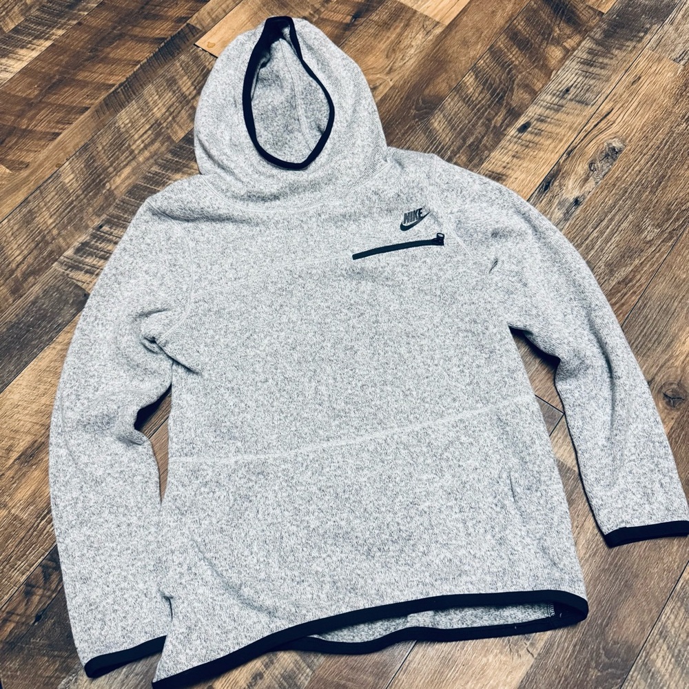 Nike Tech Knit Gray Heather Hooded Pullover with Black Trim